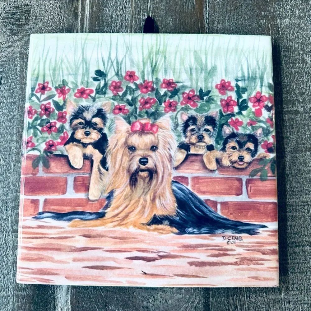 Yorkie Dog Vintage Tile Trivet Wall Hanging Decor